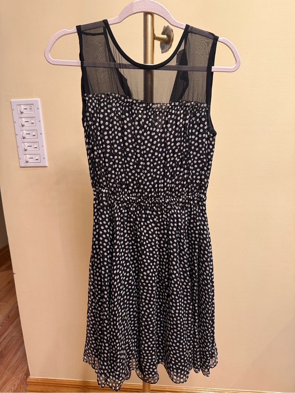 kate spade Black and White Polka Dot Mesh Yoke Dress